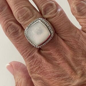 David Yurman solid shank 14mm mother of pearl & diamond. Albion Ring -size 6.
